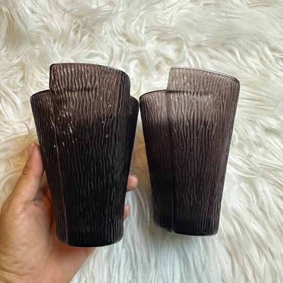 Vintage PartyLite Candle Votives Set Purple Glass 2PC Grunge Goth Art Deco - Picture 6 of 10